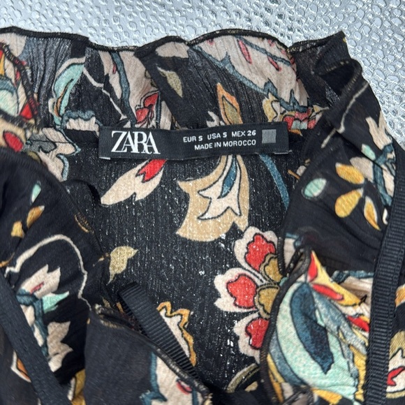 ZARA Floral Paisley Ruffle Boho Blouse Split V-Neck Tie Sleeve Top - Picture 14 of 15
